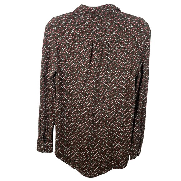 Lands End Floral Print Long Sleeve Polo Shirt Women S Brown Classic Preppy - Picture 2 of 8